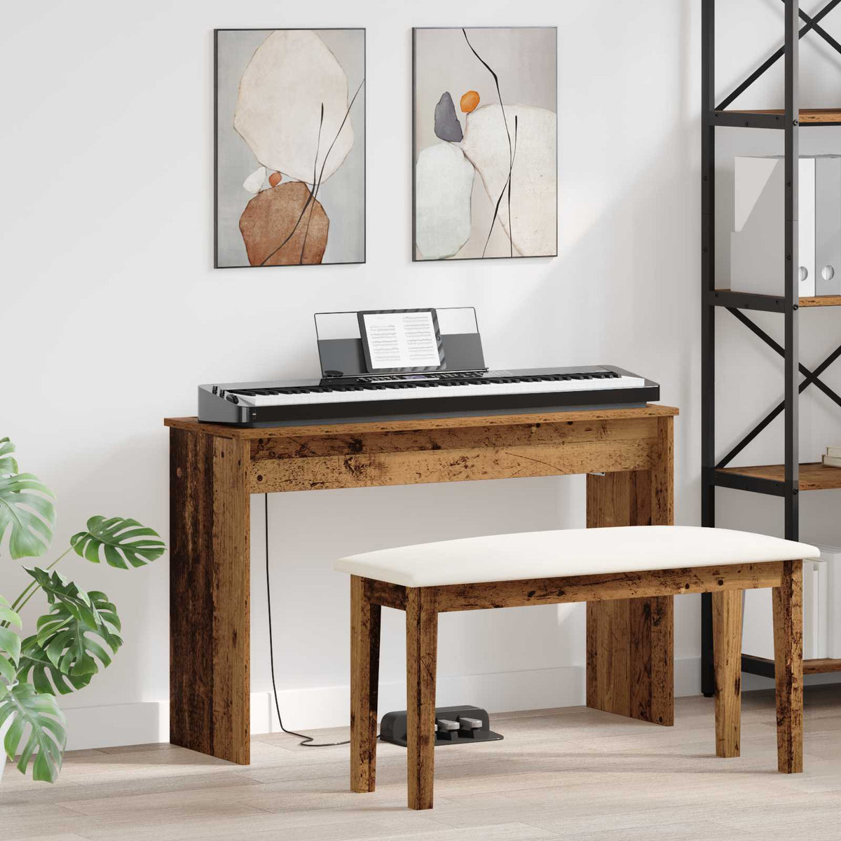 Vidaxl keyboardstand oudhout 100 x 32 x 64 cm bewerkt hout