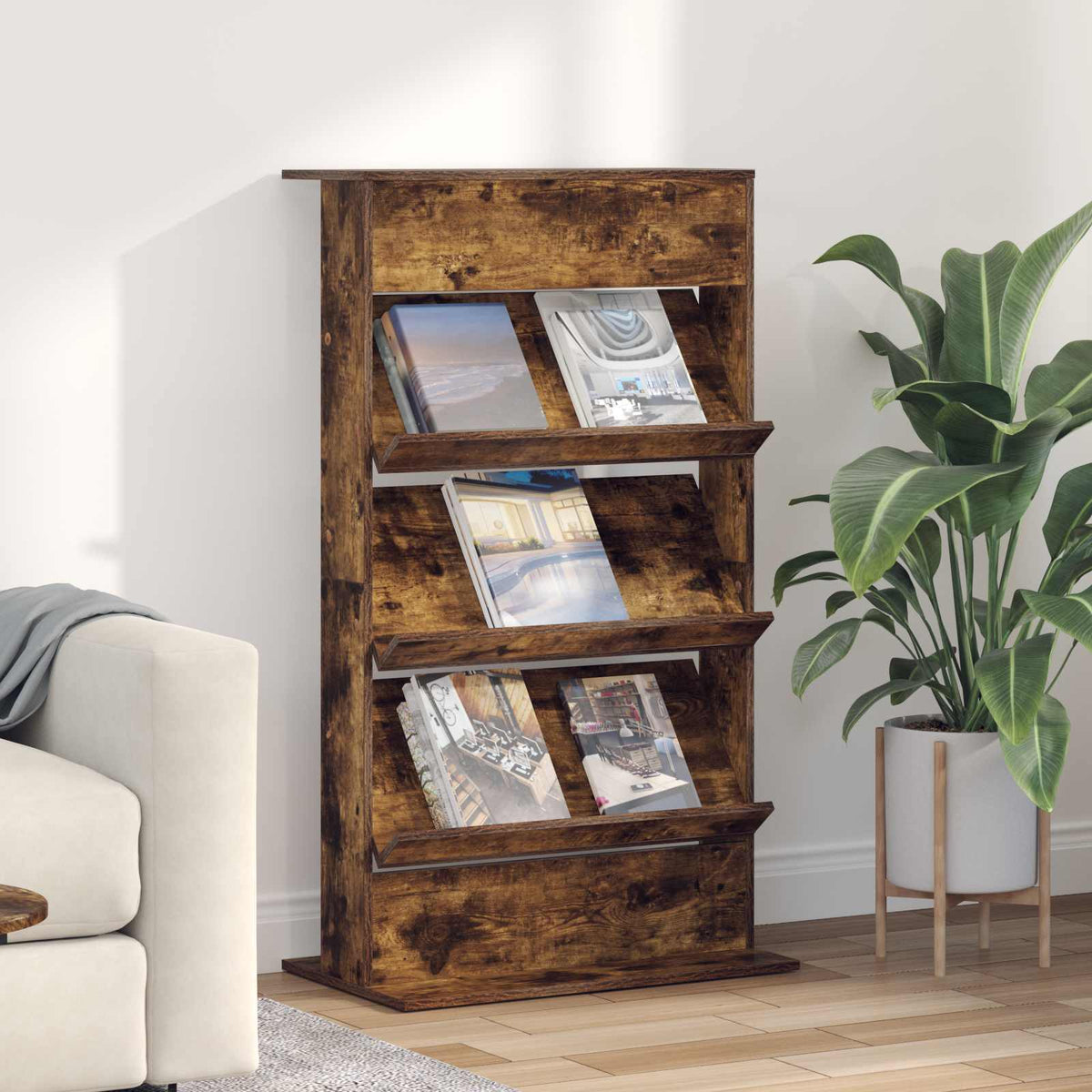 Vidaxl tijdschrift rek gerookt eiken 70 x 41 x 126 cm bewerkt hout