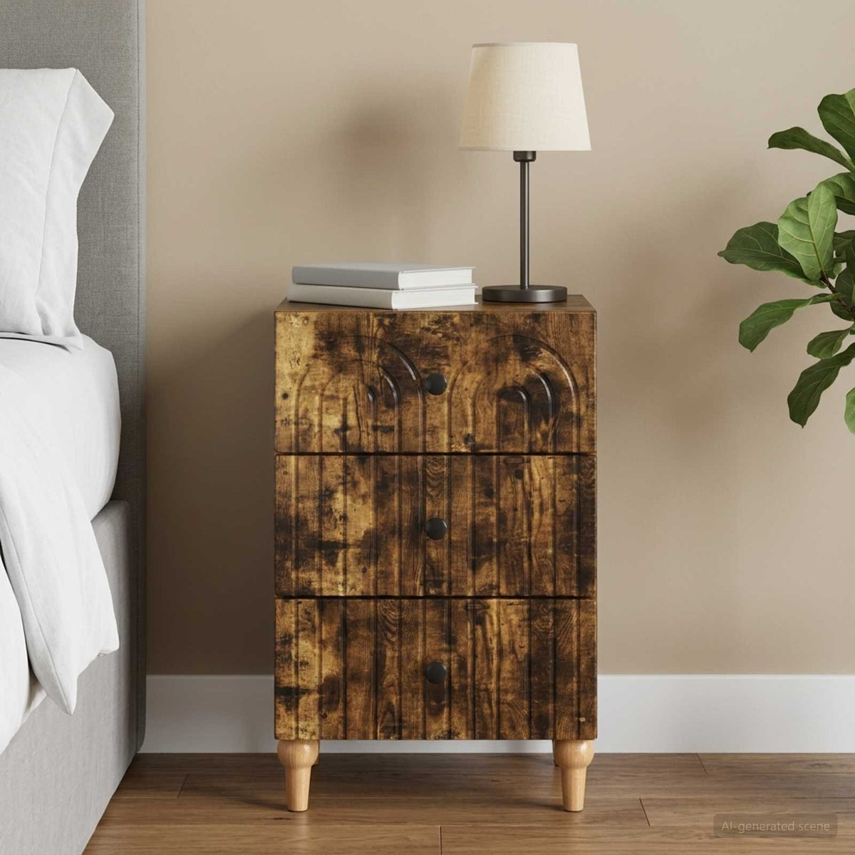 Vidaxl nachtkastje gerookt eiken 43x 41 x 66,5 cm bewerkt hout