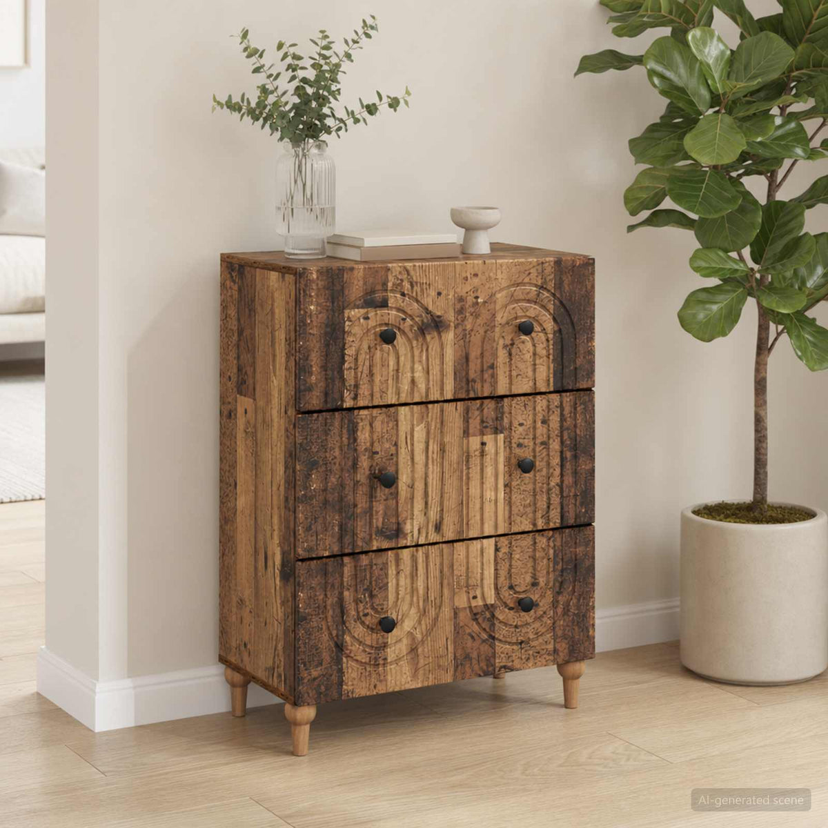 Vidaxl ladenkast oud hout 66 x 34,5 x 90 cm bewerkt hout