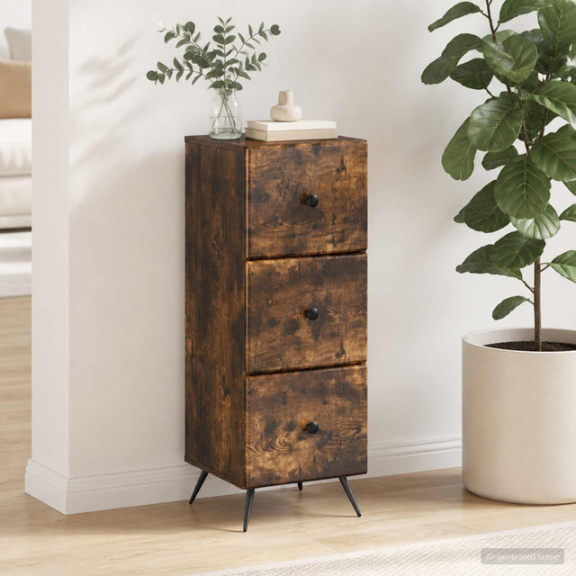 Vidaxl ladenkast gerookt eiken 33 x 34,5 x 90 cm bewerkt hout