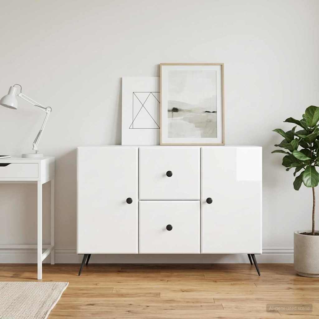 Vidaxl dressoir met lade hoogglans wit 89 x 34,5 x 60 cm bewerkt hout