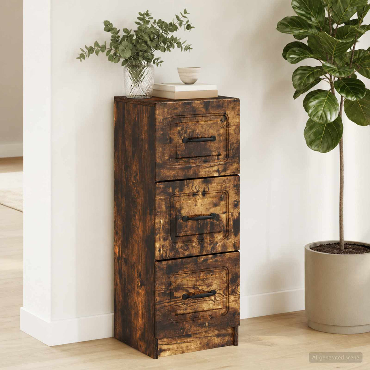 Vidaxl ladenkast gerookt eiken 33 x 34,5 x 87 cm bewerkt hout