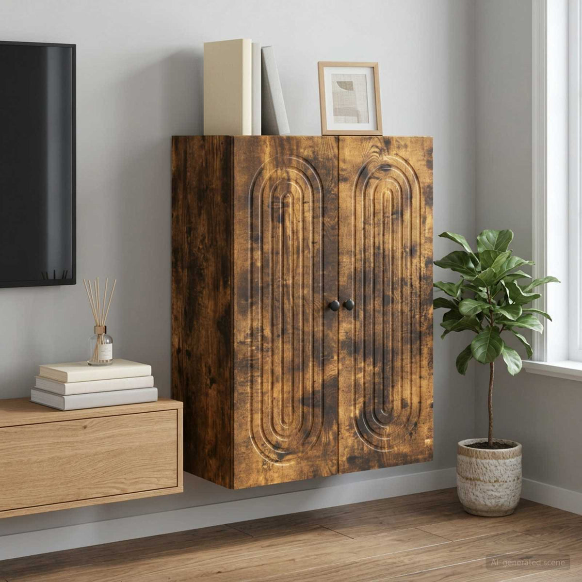 Vidaxl wandkast gerookt eiken 66 x 34,5 x 90 cm bewerkt hout