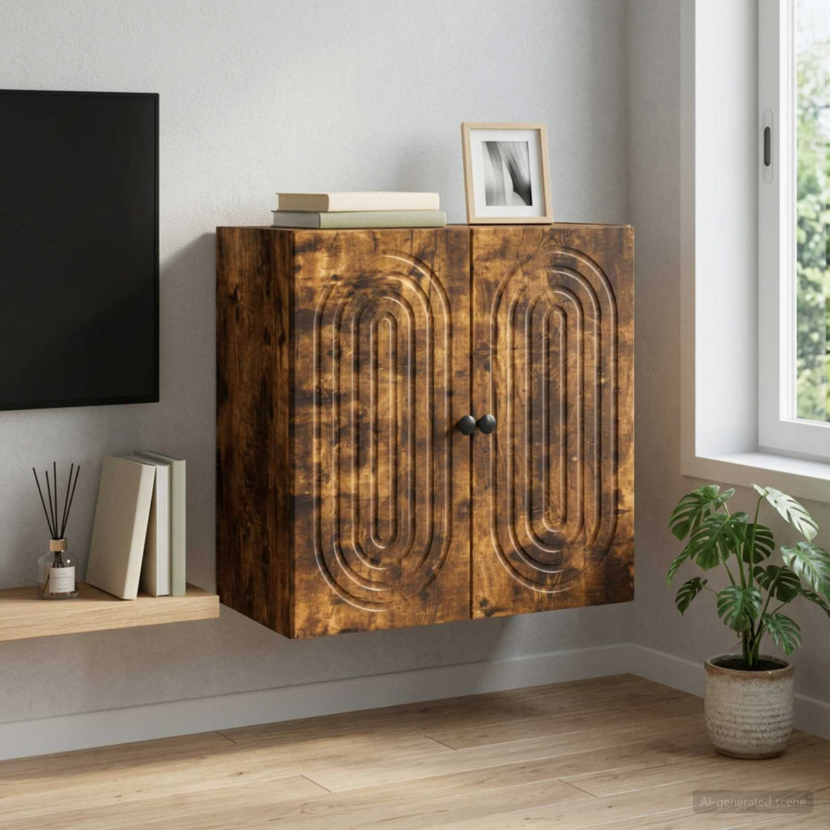 Vidaxl wandkast 59 x 31 x 60 cm bewerkt hout gerookt eiken