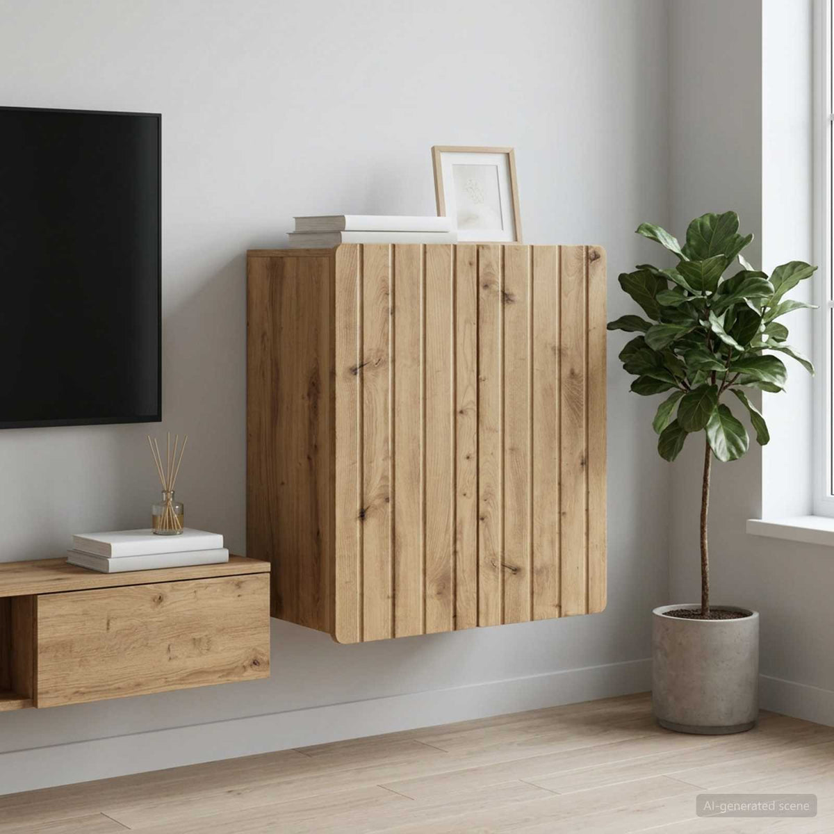 Vidaxl wandkast 59 x 31 x 64 cm bewerkt hout artisanaal eiken