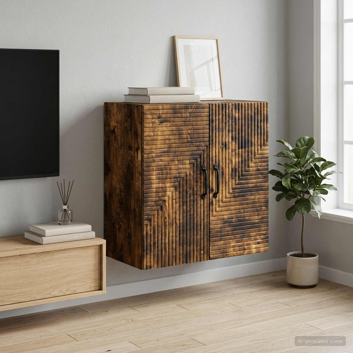 Vidaxl wandkast gerookt eiken 59 x 31 x 60 cm bewerkt hout