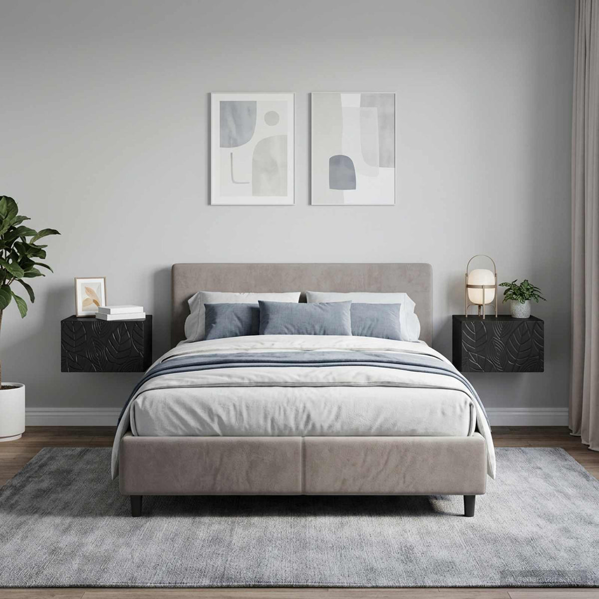 Vidaxl wandbeugel bedkast 2 st zwart 49 x 34,5 x 20 cm bewerkt hout