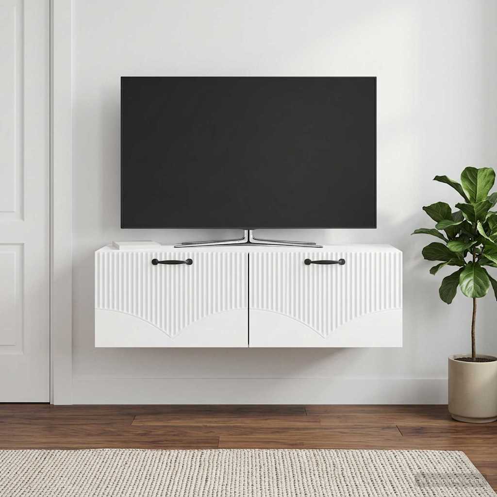 Vidaxl wandbeugel tv-kast hoogglans wit 98 x 41 x 30 cm bewerkt hout