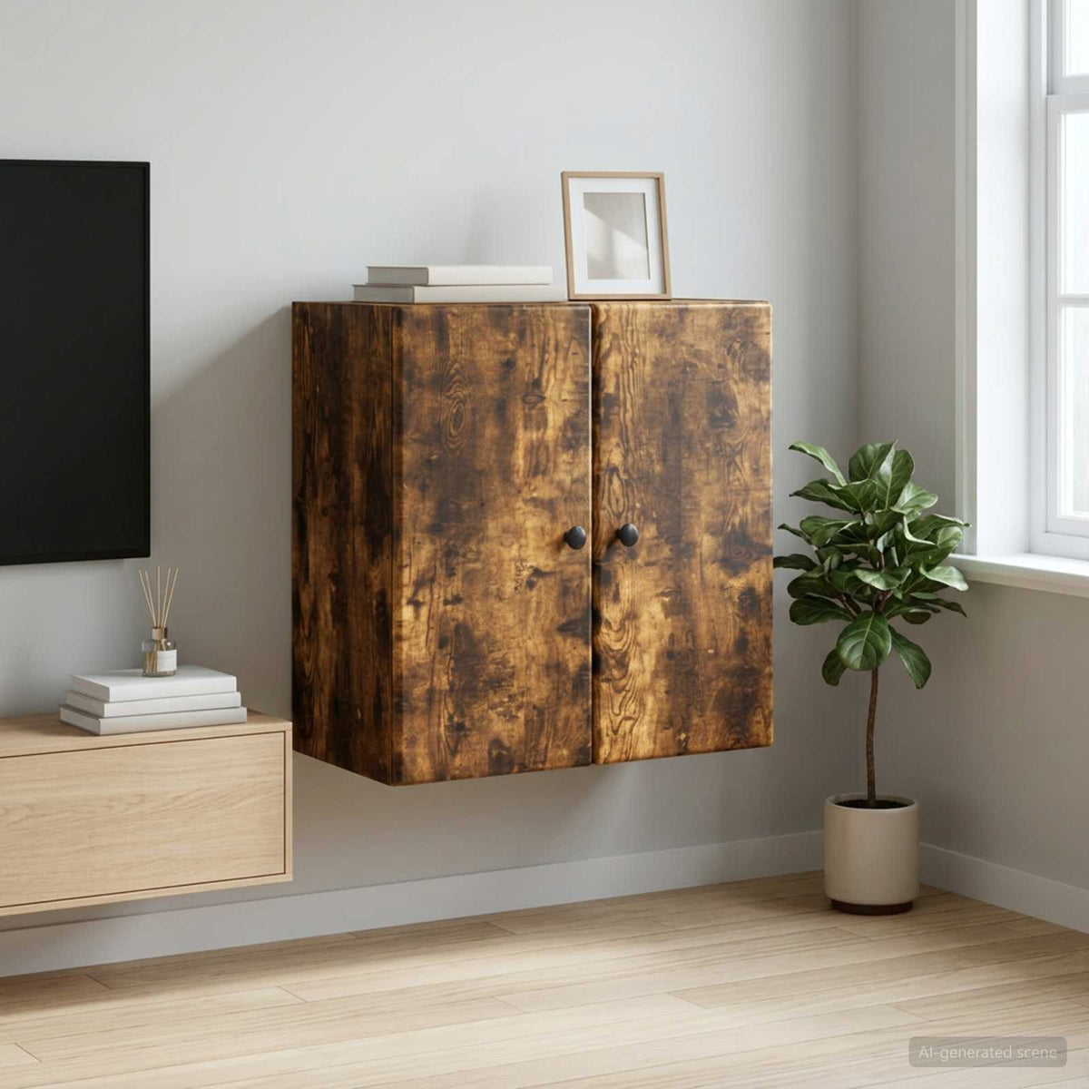 Vidaxl wandkast 59 x 31 x 60 cm bewerkt hout gerookt eiken