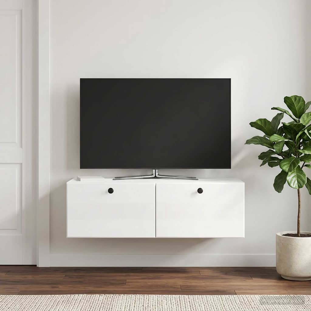 Vidaxl wandbeugel tv-kast 98 x 41 x 30 cm hoogglans wit bewerkt hout