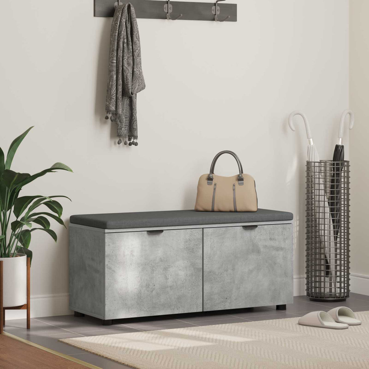 Vidaxl halbank met kussen met plank beton grijs 100 x 38 x 46 cm