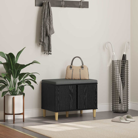 Vidaxl halbank met kussen met opslag zwarte eik 60 x 38 x 46 cm
