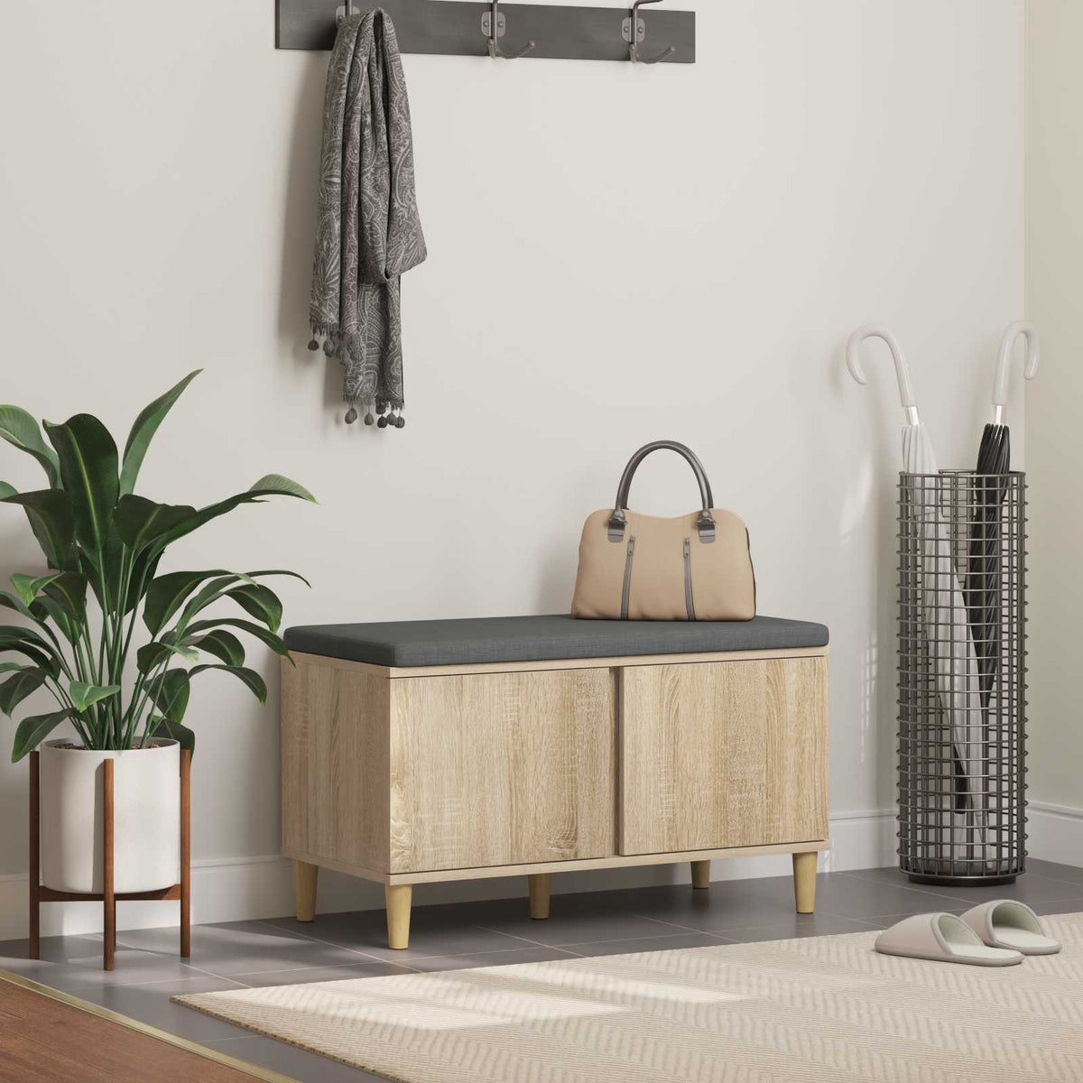 Vidaxl halbank met kussen met opslag sonoma eiken 80 x 38 x 46 cm