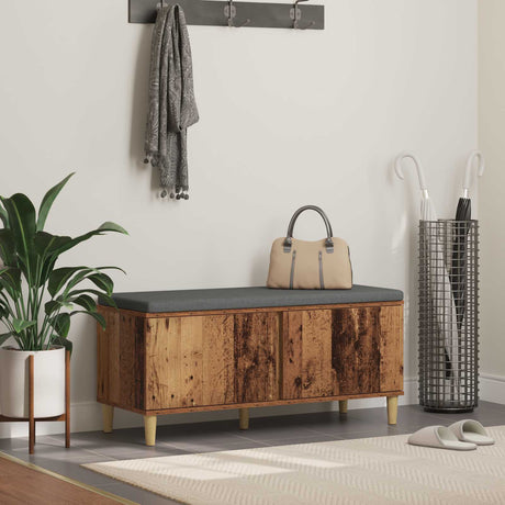 Vidaxl halbank met kussen met opslag oudhout 100 x 38 x 46 cm