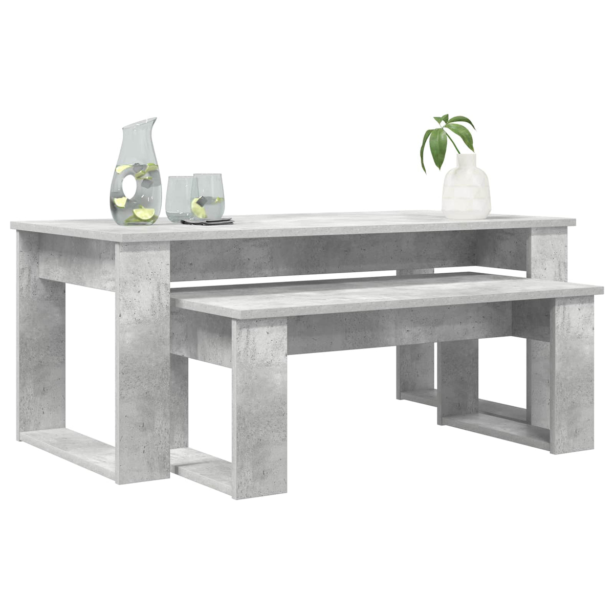 Vidaxl koffietafel set 2 st beton grijs 100 x 50 x 42 cm bewerkt hout