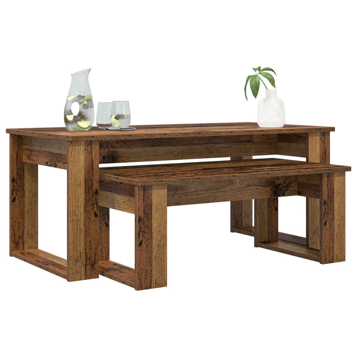 Vidaxl koffietafel set 2 st oudhout 100 x 50 x 42 cm bewerkt hout