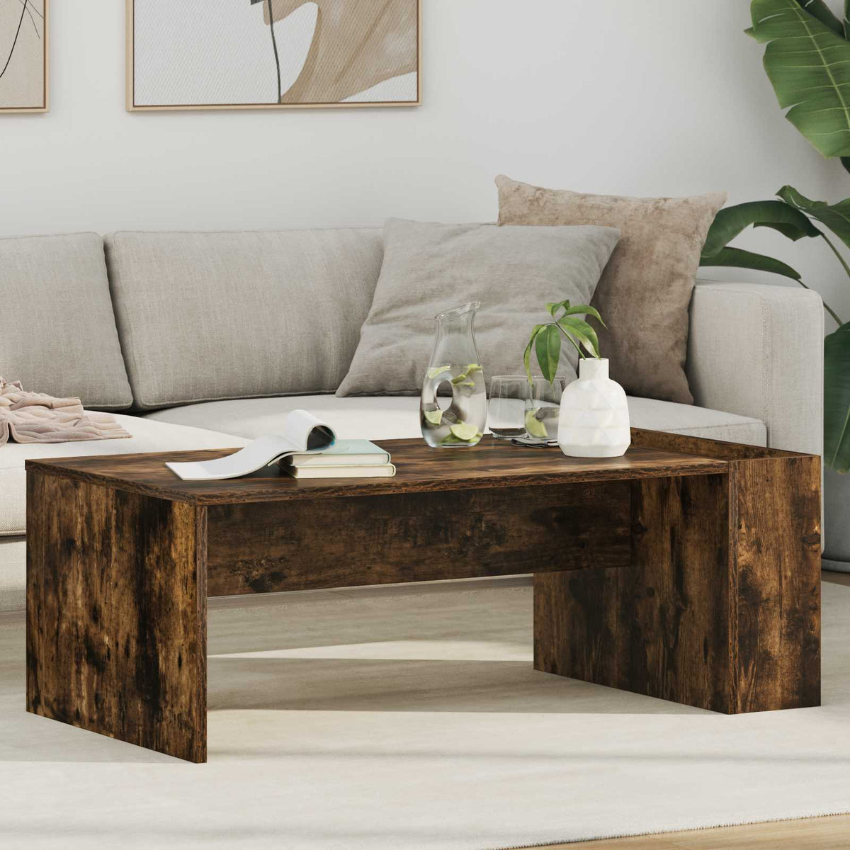 Vidaxl salontafel gerookt eiken 95 x 50 x 34 cm bewerkt hout