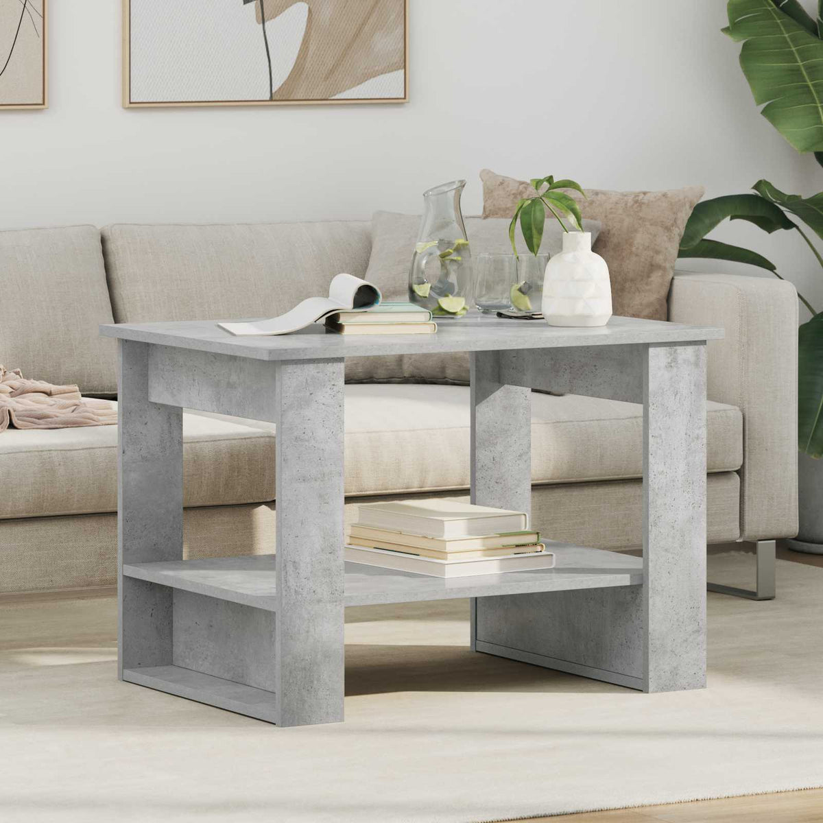 Vidaxl salontafel beton grijs 72 x 50 x 50 cm bewerkt hout