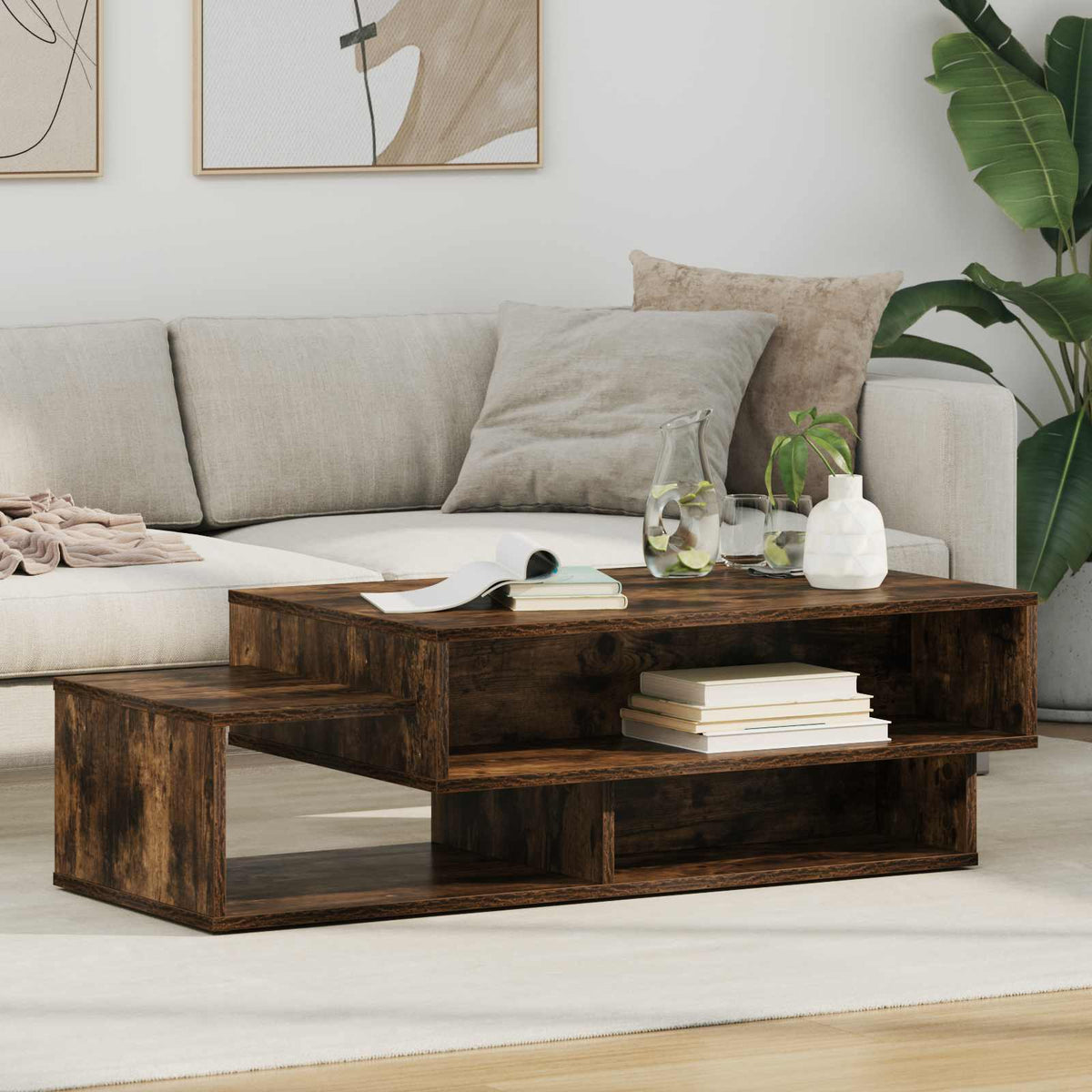 Vidaxl salontafel gerookt eiken 105 x 50 x 32,5 cm bewerkt hout