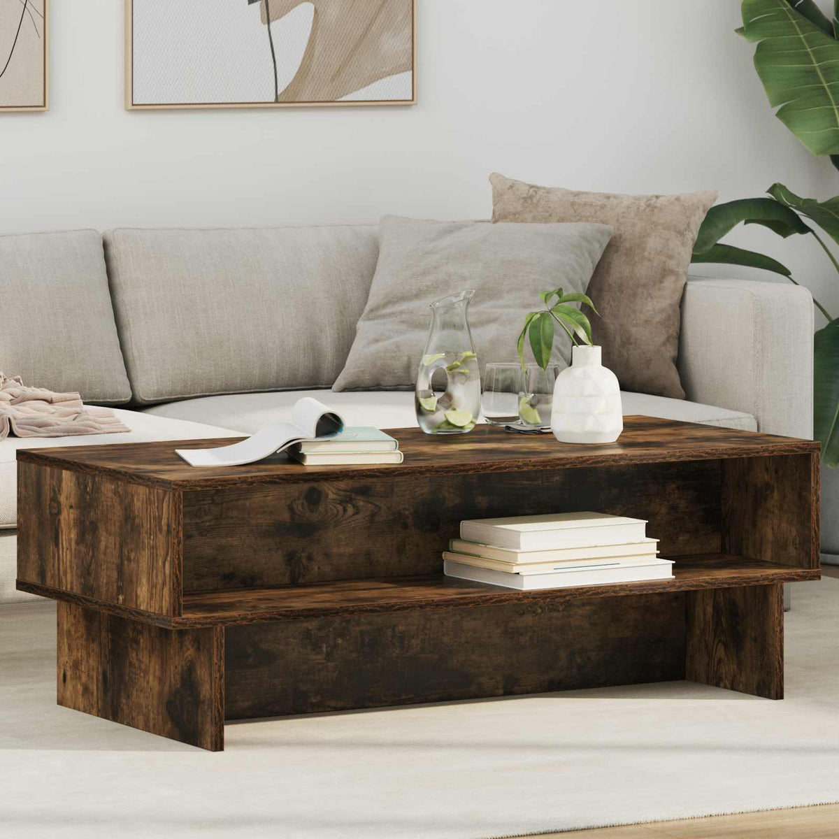 Vidaxl salontafel gerookt eiken 100 x 46 x 35 cm bewerkt hout