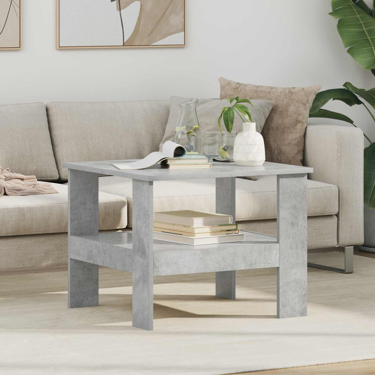 Vidaxl salontafel beton grijs 57 x 55 x 45 cm bewerkt hout