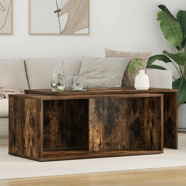 Vidaxl koffietafel set 2 st gerookt eiken 90 x 48 x 40 cm bewerkt hout