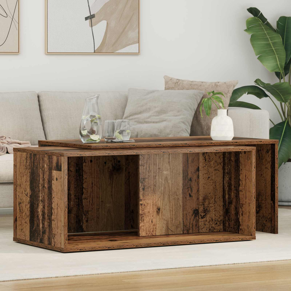 Vidaxl koffietafel set 2 st oudhout 90 x 48 x 40 cm bewerkt hout