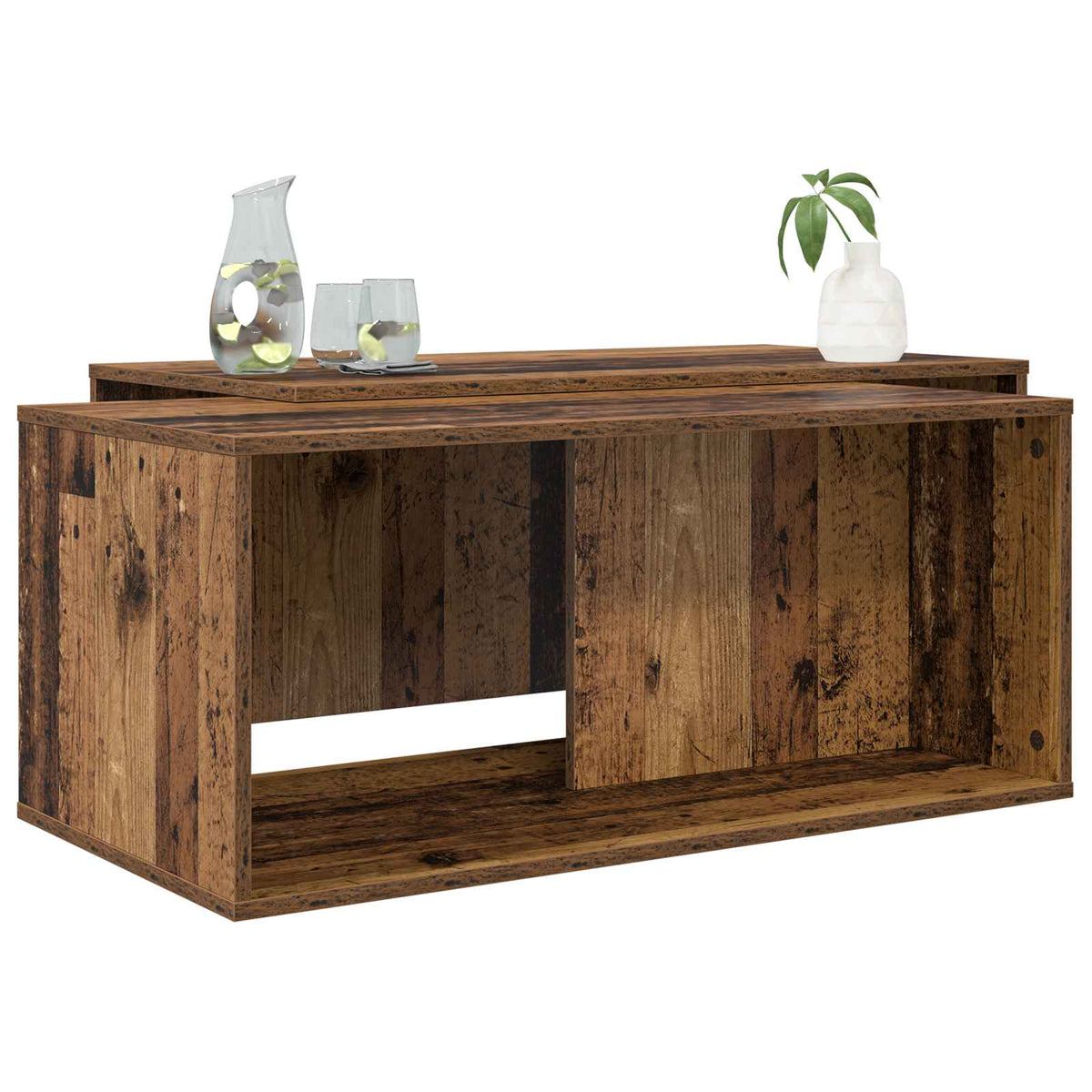 Vidaxl koffietafel set 2 st oudhout 90 x 48 x 40 cm bewerkt hout