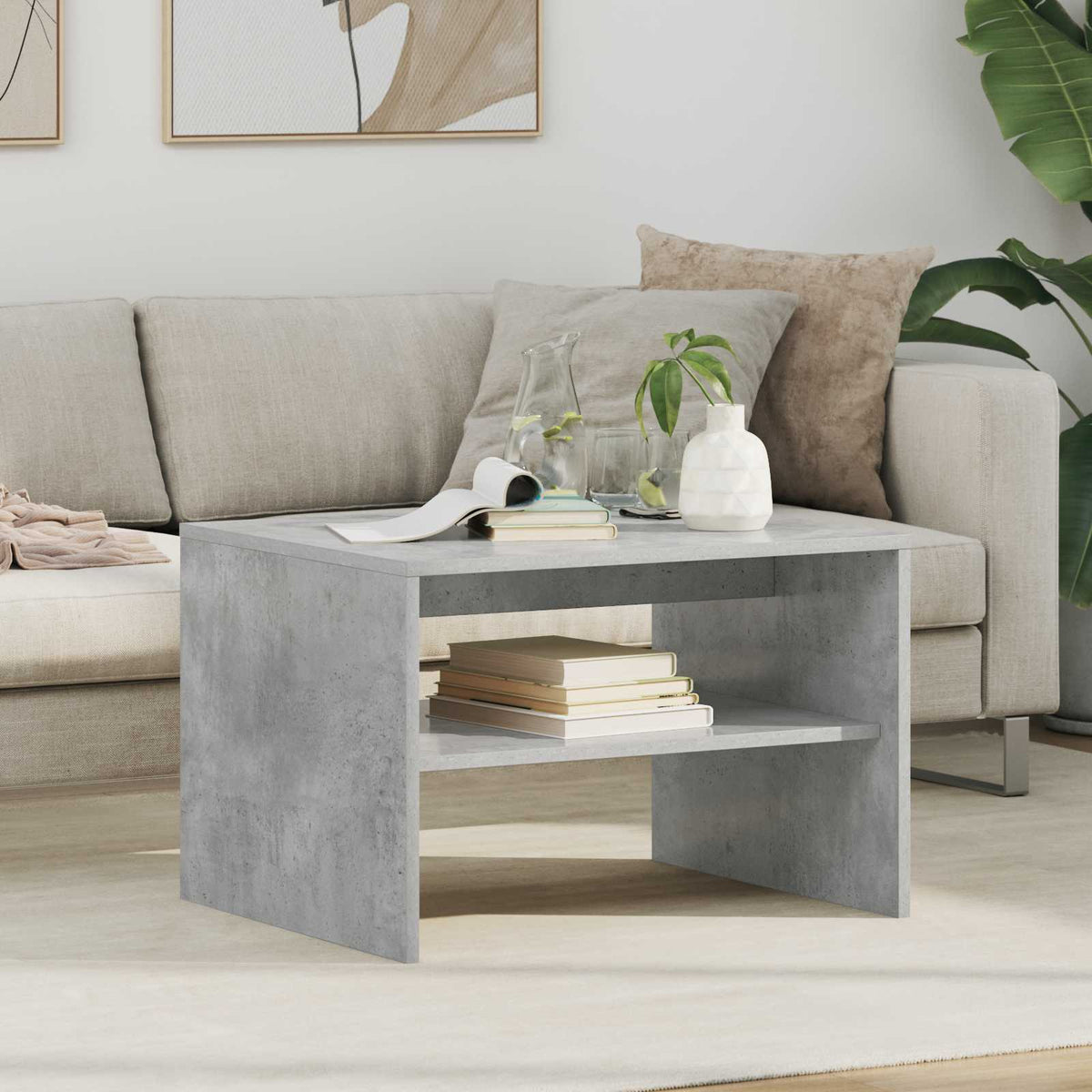 Vidaxl salontafel beton grijs 60 x 50 x 40 cm bewerkt hout