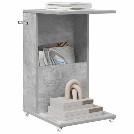 Vidaxl bijzettafel met wiel beton grijs 40 x 35 x 60 cm bewerkt hout