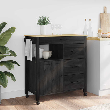 Vidaxl keuken trolley monza zwart 84 x 40 x 88,5 cm massief vurenhout