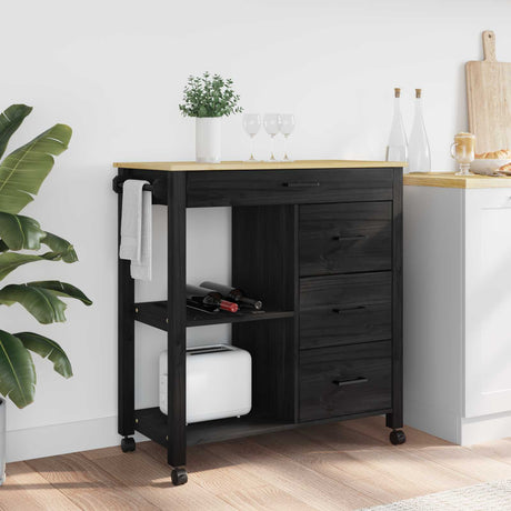 Vidaxl keuken trolley monza zwart 84 x 40 x 88,5 cm massief vurenhout