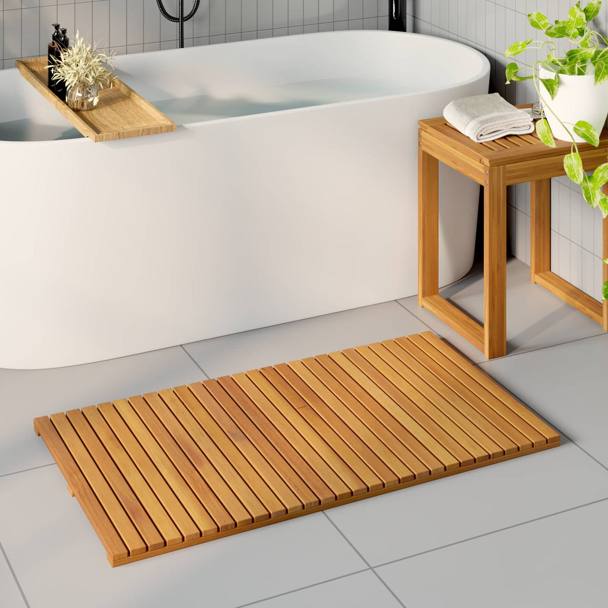 Vidaxl badmat naturel 100 x 55 cm massief acaciahout