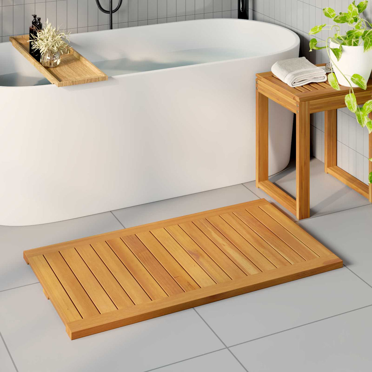 Vidaxl badmat naturel 100 x 55 cm massief acaciahout