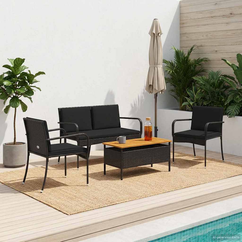 Vidaxl tuinset zwart poly rattan