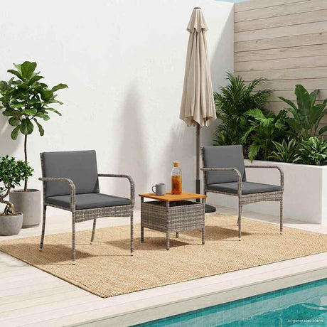Vidaxl tuin bistro set 3 st grijs poly rattan