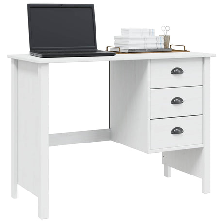 Vidaxl bureau met lades hill wit 100 x 45 x 74 cm massief grenenhout