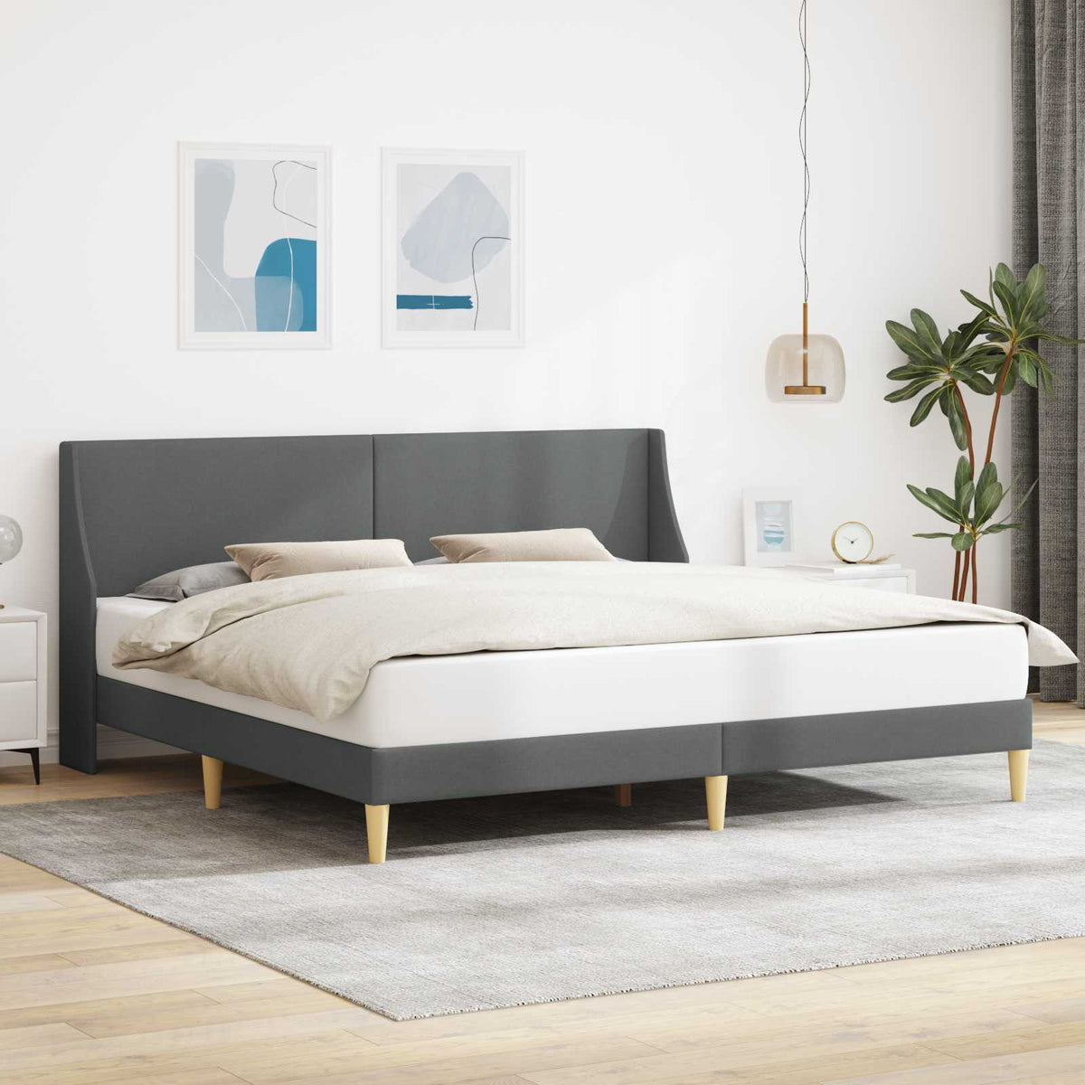 Vidaxl bedframe met hoofdeinde donkergrijs 180 x 200 cm stof