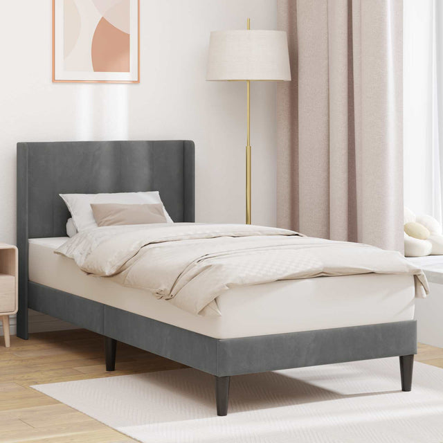 Vidaxl bedframe met hoofdeinde donkergrijs 90 x 190 cm fluweel