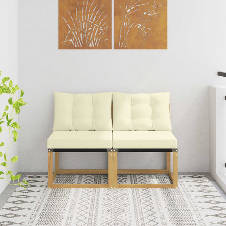 Vidaxl 2 st buiten midden sofa massief acaciahout en textilene stof