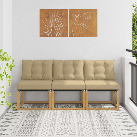 Vidaxl 3 st buiten midden sofa massief acaciahout en textilene stof