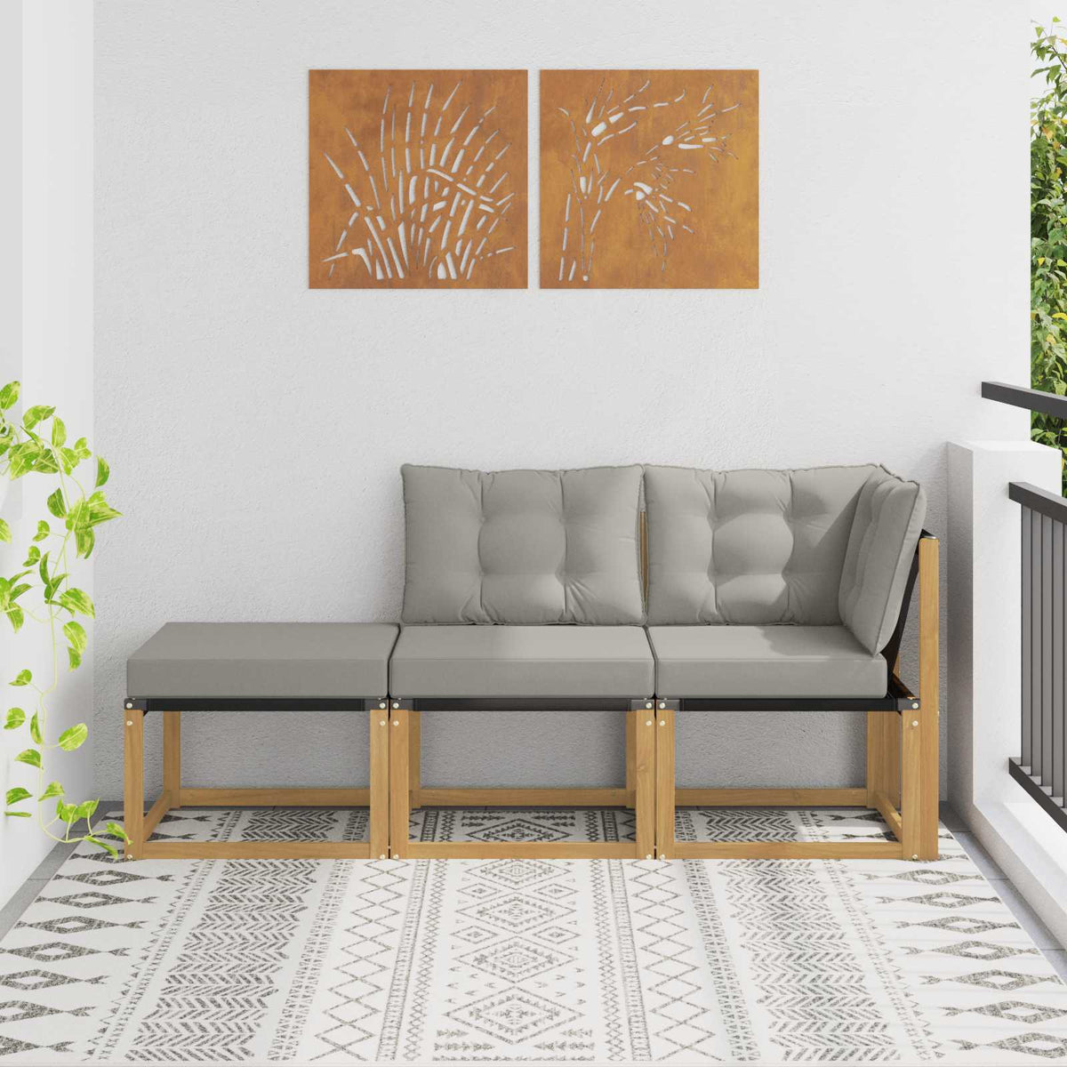 Vidaxl 3 st sectie sofa eenheden massief acaciahout en textilene stof