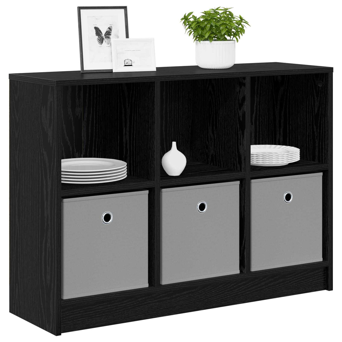 Vidaxl dressoir zwart eiken 88,5 x 27,5 x 63,5 cm