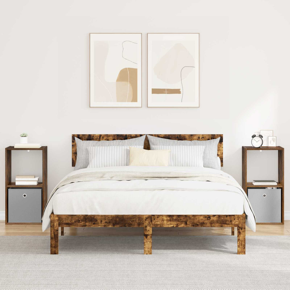 Vidaxl nachtkastje 2 st gerookt eiken 35 x 32 x 68,5 cm bewerkt hout