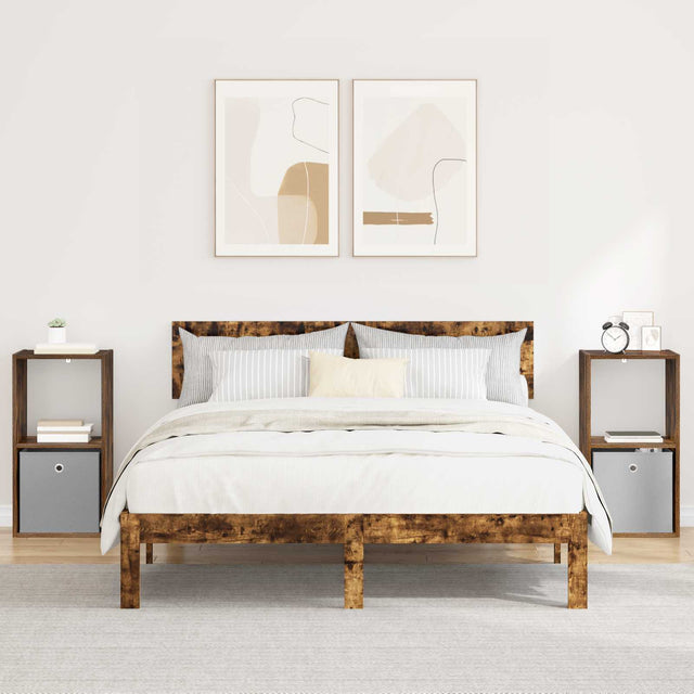 Vidaxl nachtkastje 2 st gerookt eiken 35 x 32 x 68,5 cm bewerkt hout