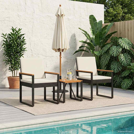 Vidaxl buitenmeubelset 3 st zwart en cream wit poly rattan
