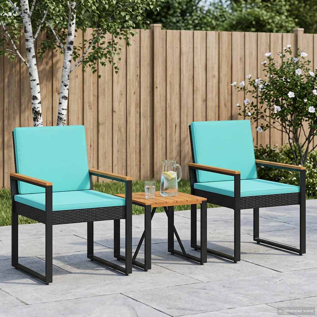 Vidaxl buitenmeubelset 3 st zwart en turquoise poly rattan