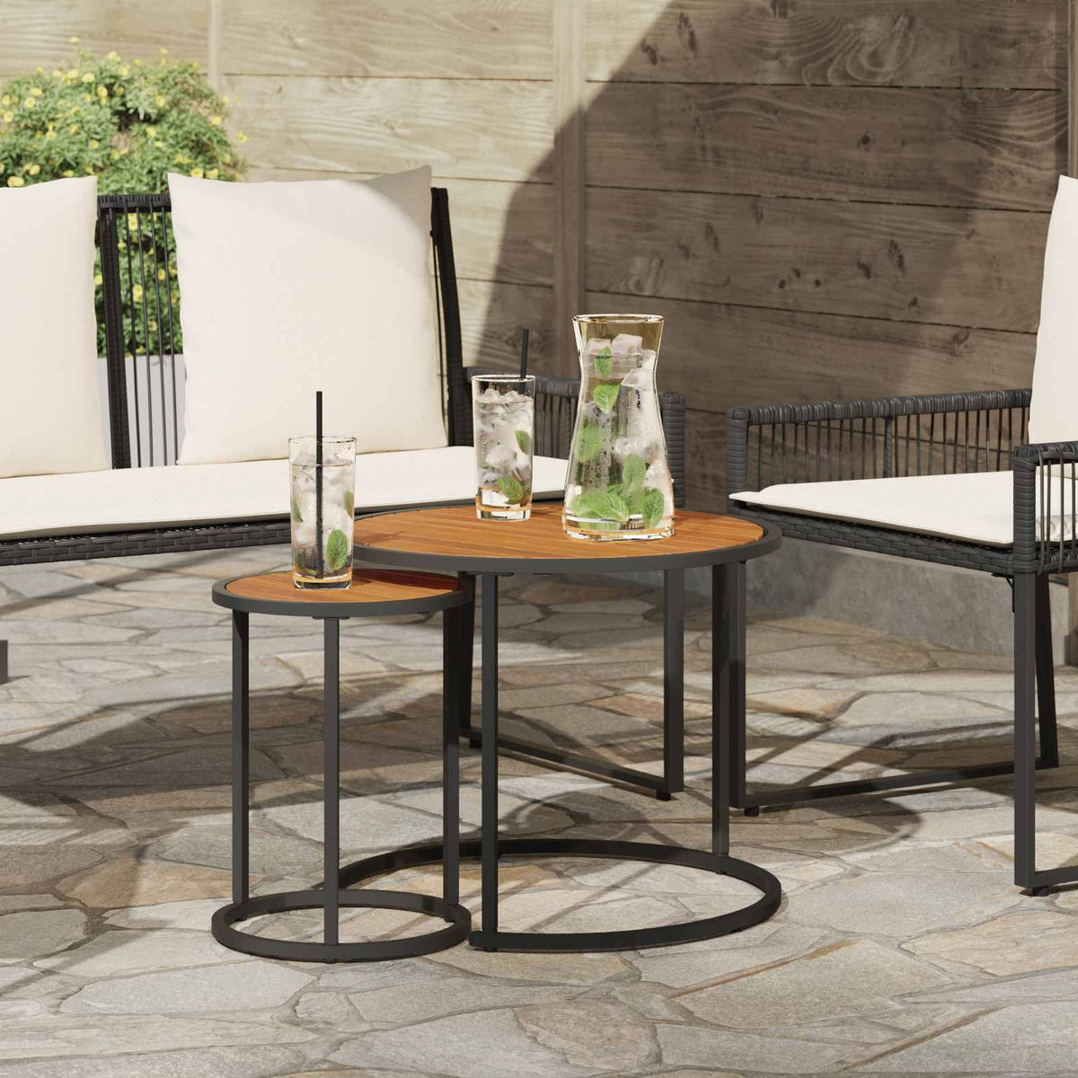 Vidaxl koffietafel set 2 st naturel en zwart 55 x 55 x 45 cm