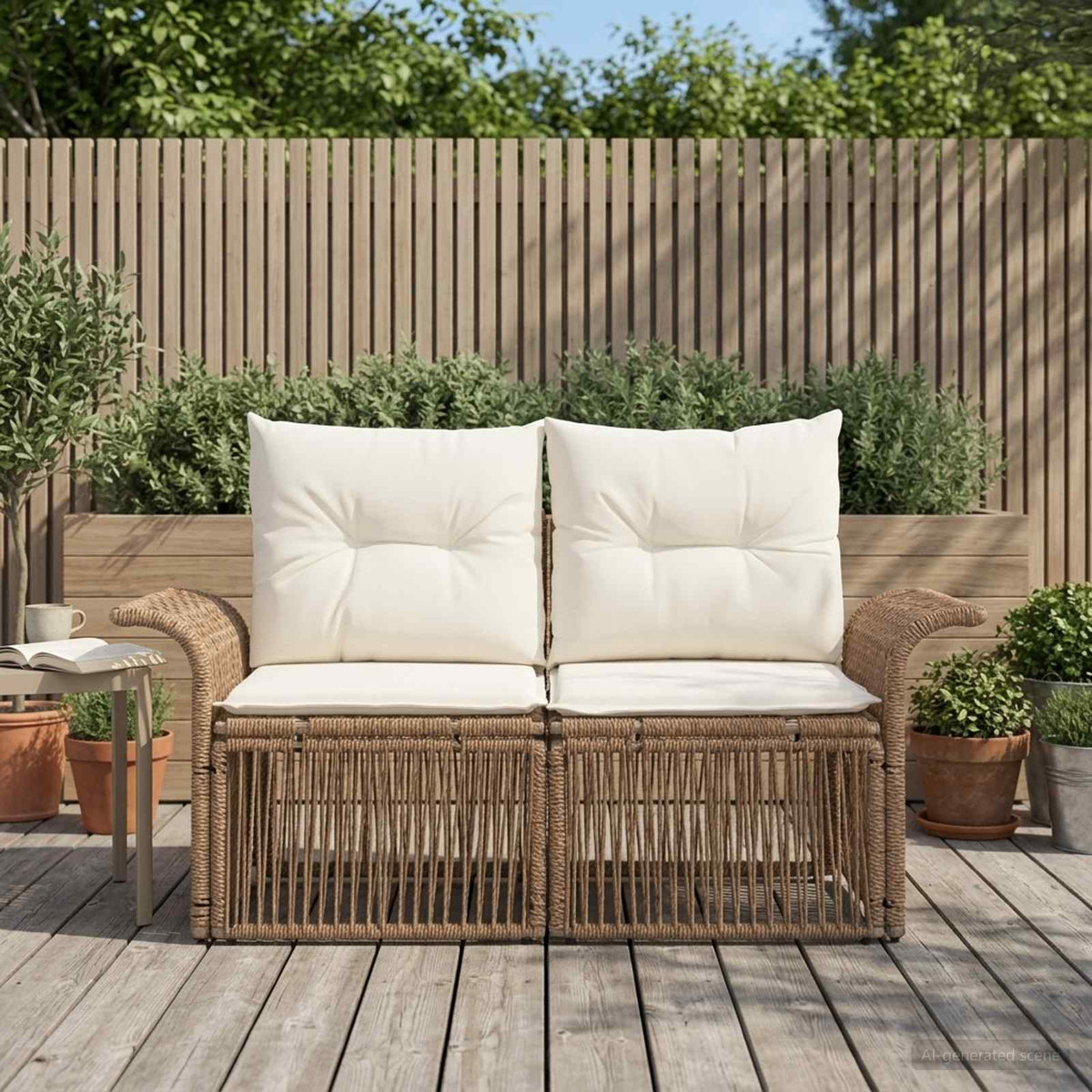 Vidaxl tuinbank 2-aantal zitplaatsen beige poly rattan